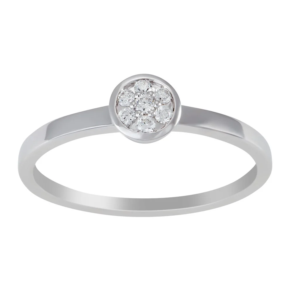 14 kt. hvg.ring, cirkel m pavé 0,091 ct W/SI*