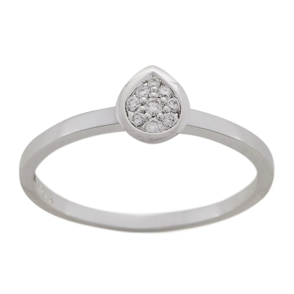 14 kt. hvg. ring, dråbe  0,075 ct W/SI