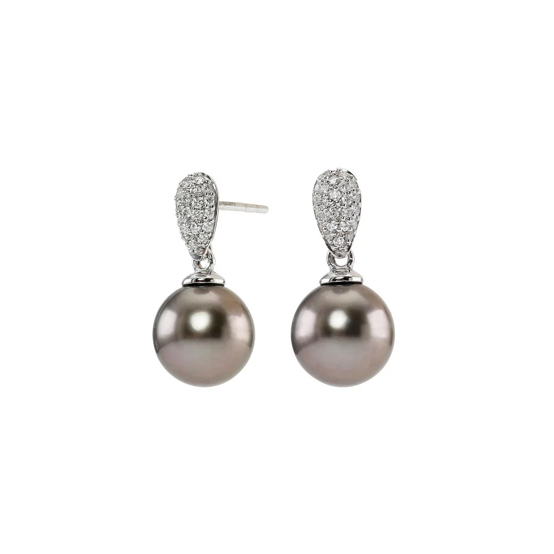 14k. hvd.guldøreh. m tahiti perle og 0,21ct. TW/S