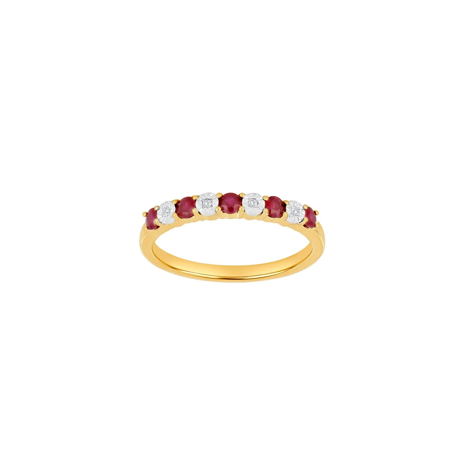 14kt. guld alliancering m. rubin og 0,02ct W/SI