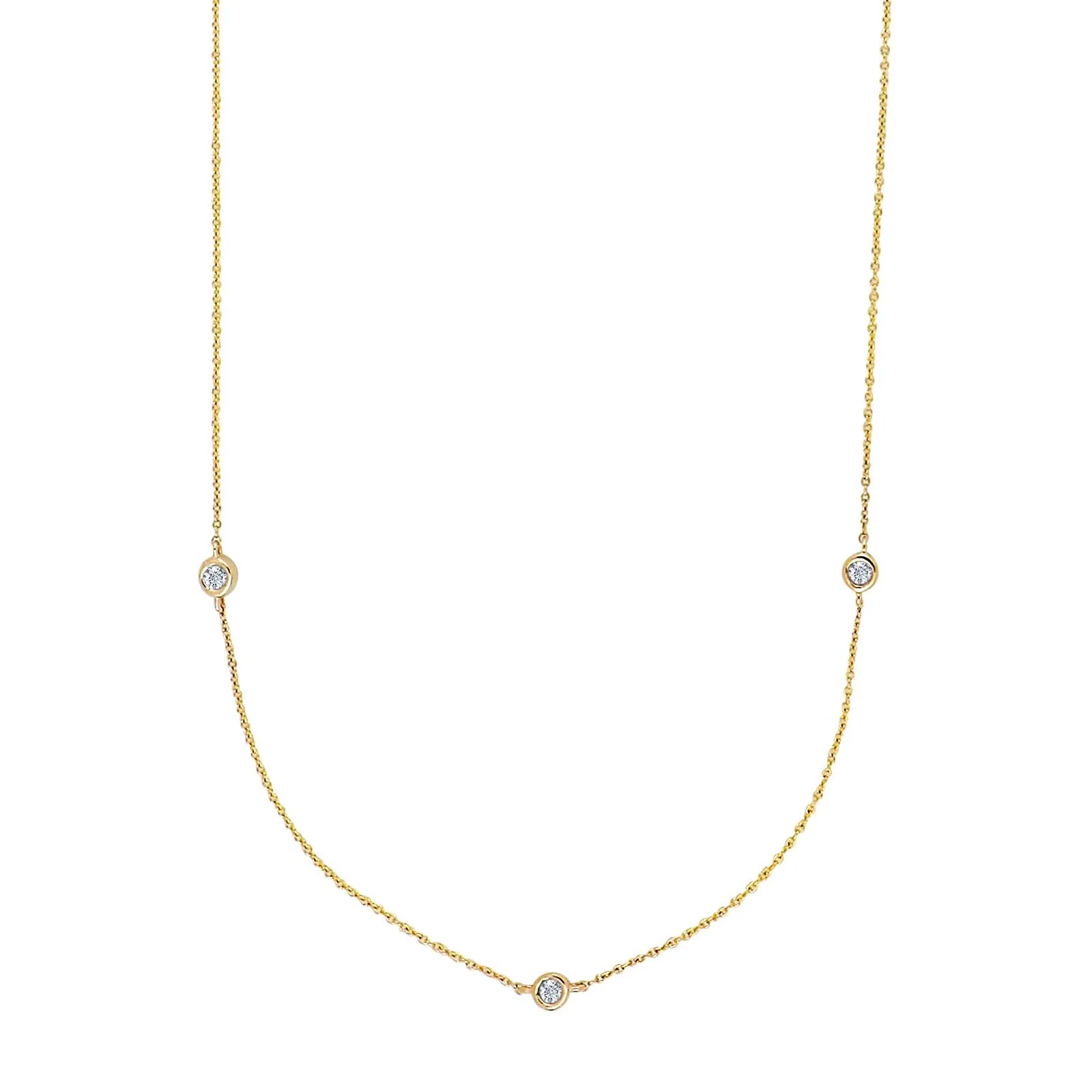 14kt. guldhalskæde m/3 x dia. 0.01ct W/SI