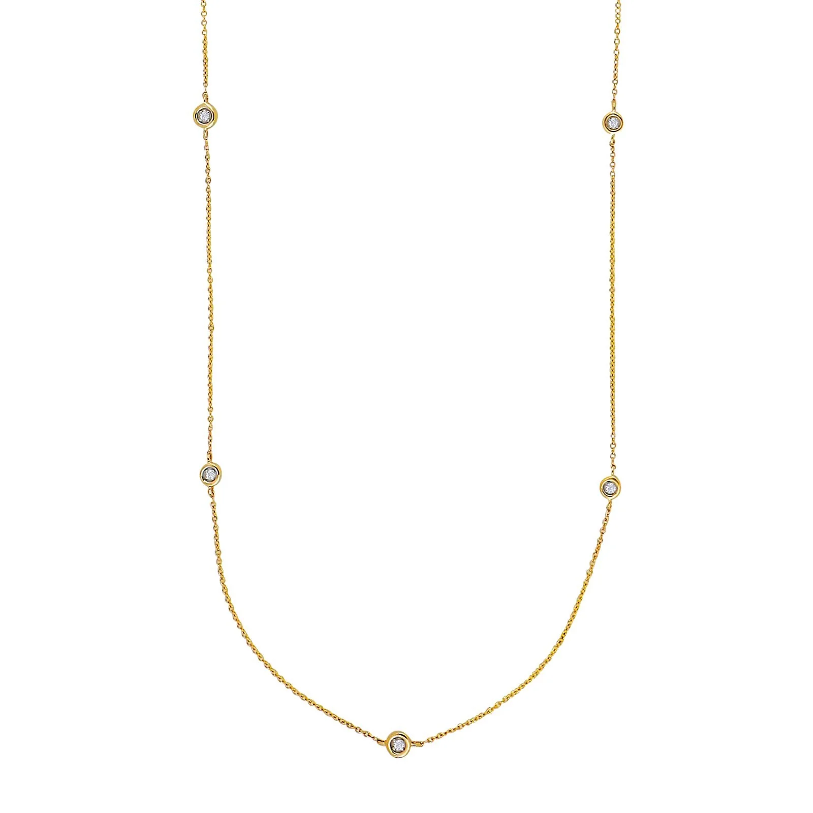 14kt. guldhalskæde m/5 x  dia. 0.02ct W/SI