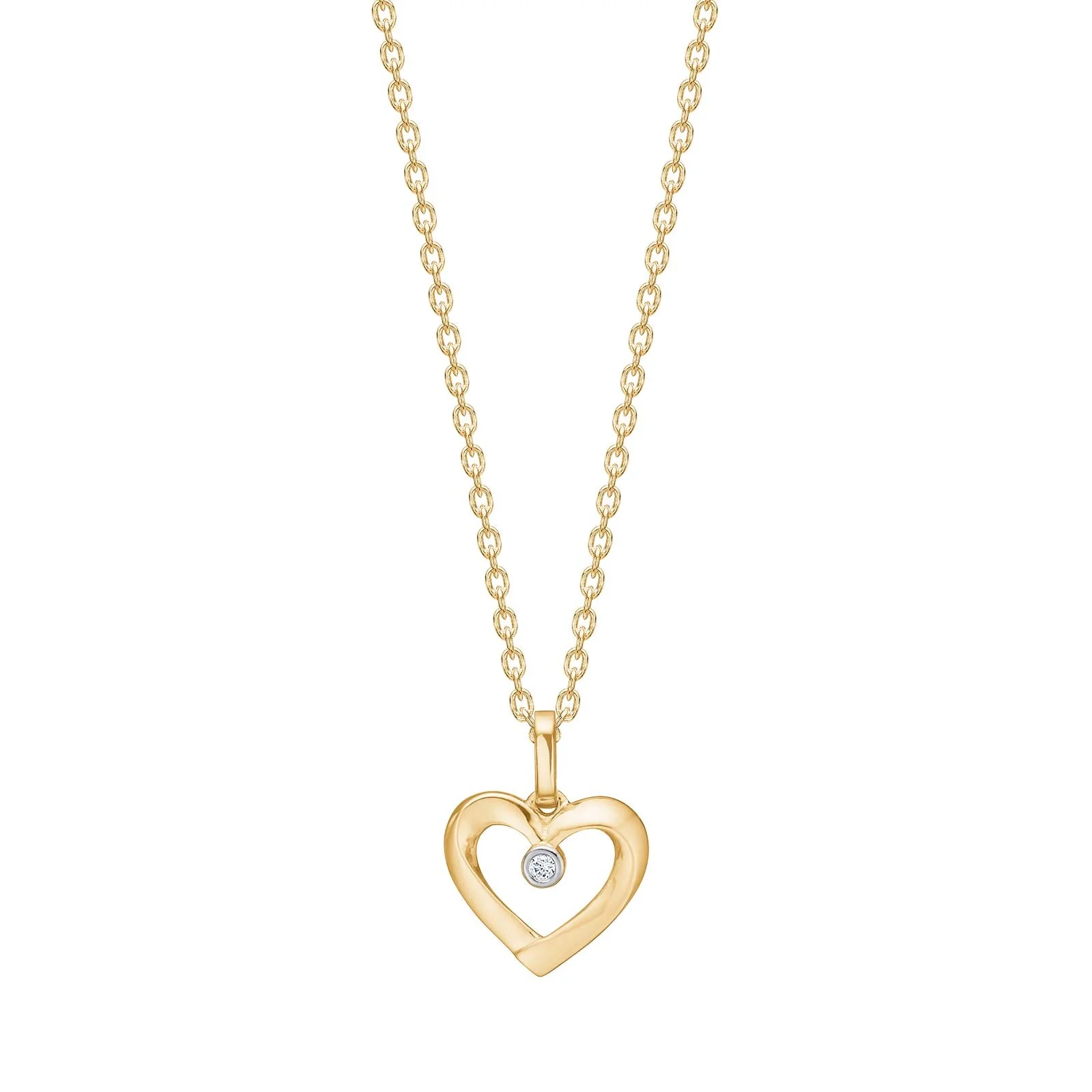14kt. guldhjerte m/dia. 0,008ct W/SI inkl. forg. kæde