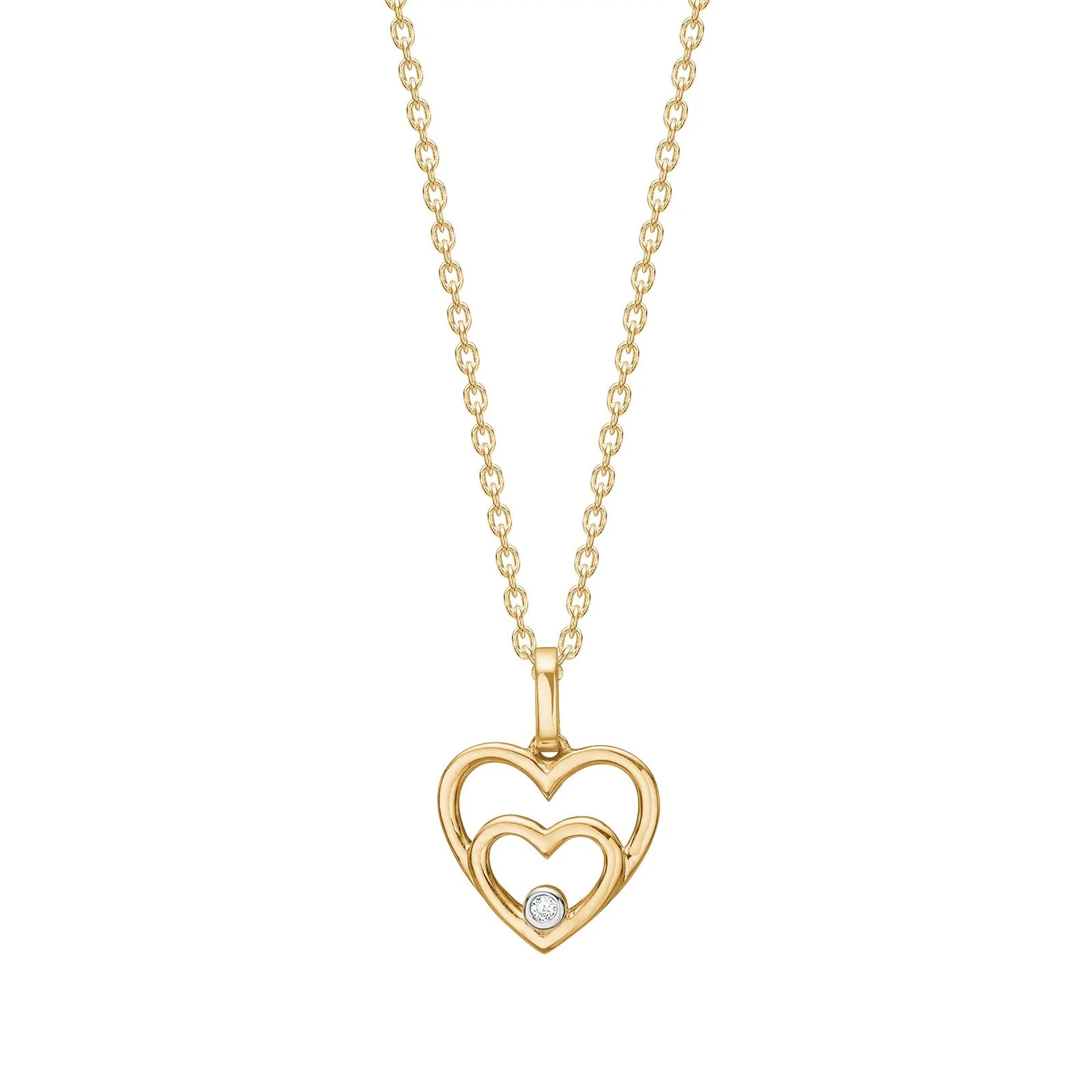 14kt. guldhjerte m/dia. 0,008ct W/SI inkl. forg. kæde
