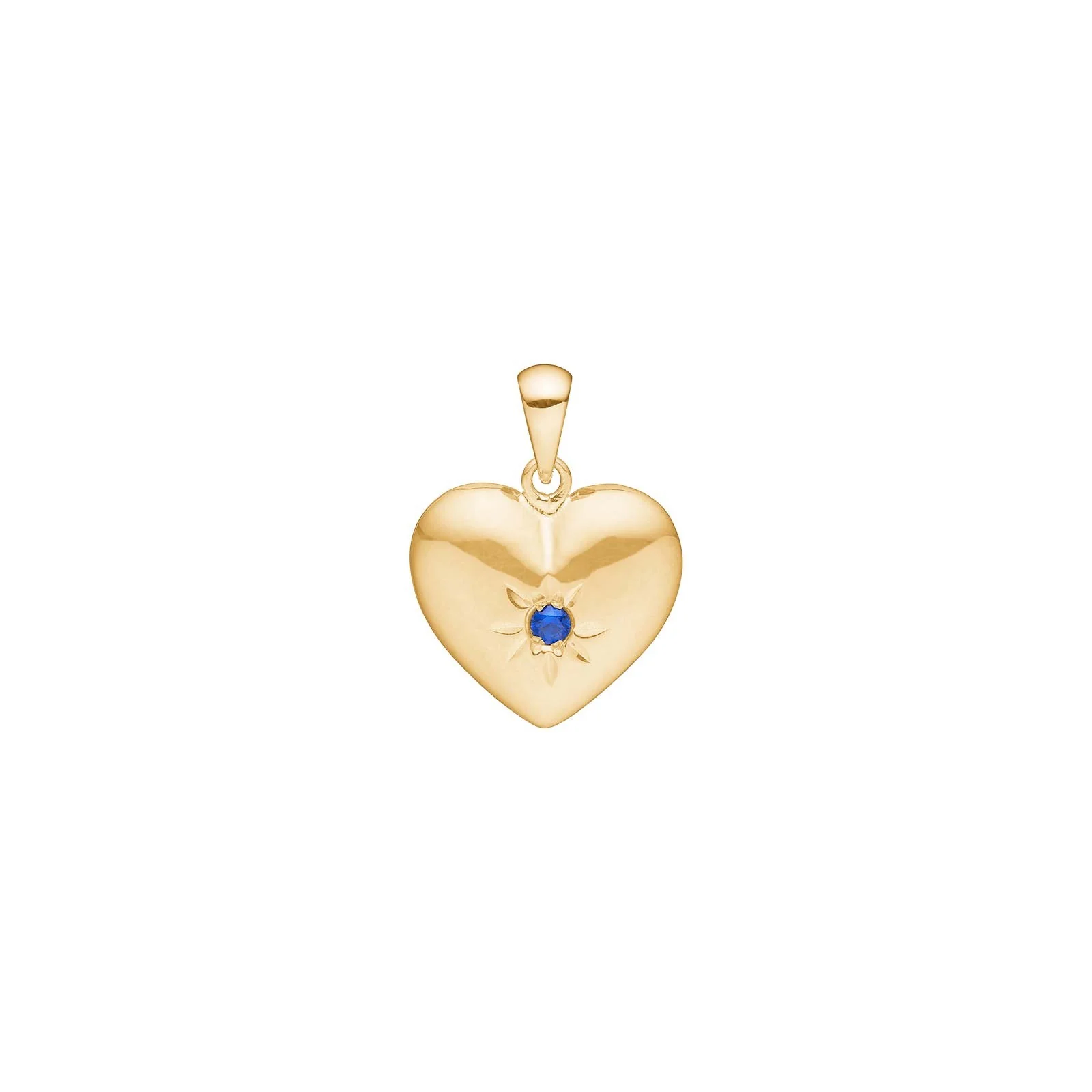 14kt. guldhjerte m/synt. safir 13mm