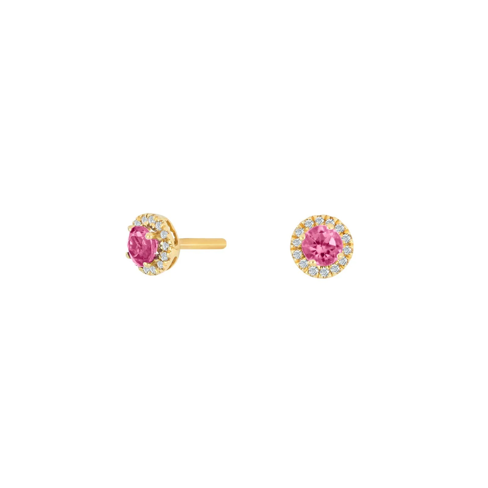 14kt. guldørestikker m/dia 0.05ct W/SI+pink topas