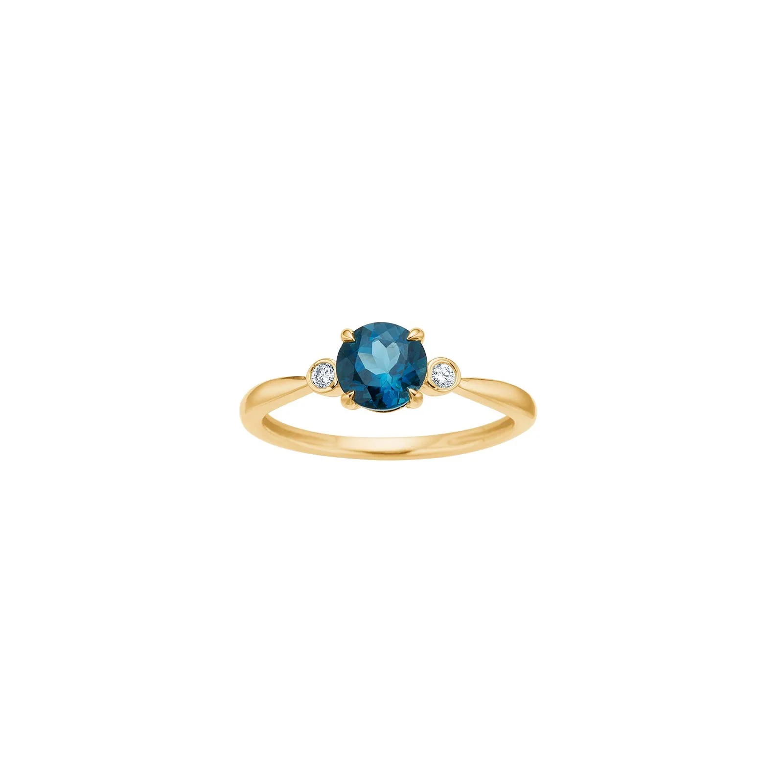 14kt. guldring m/London blå topaz/dia. 0,08ct W/SI