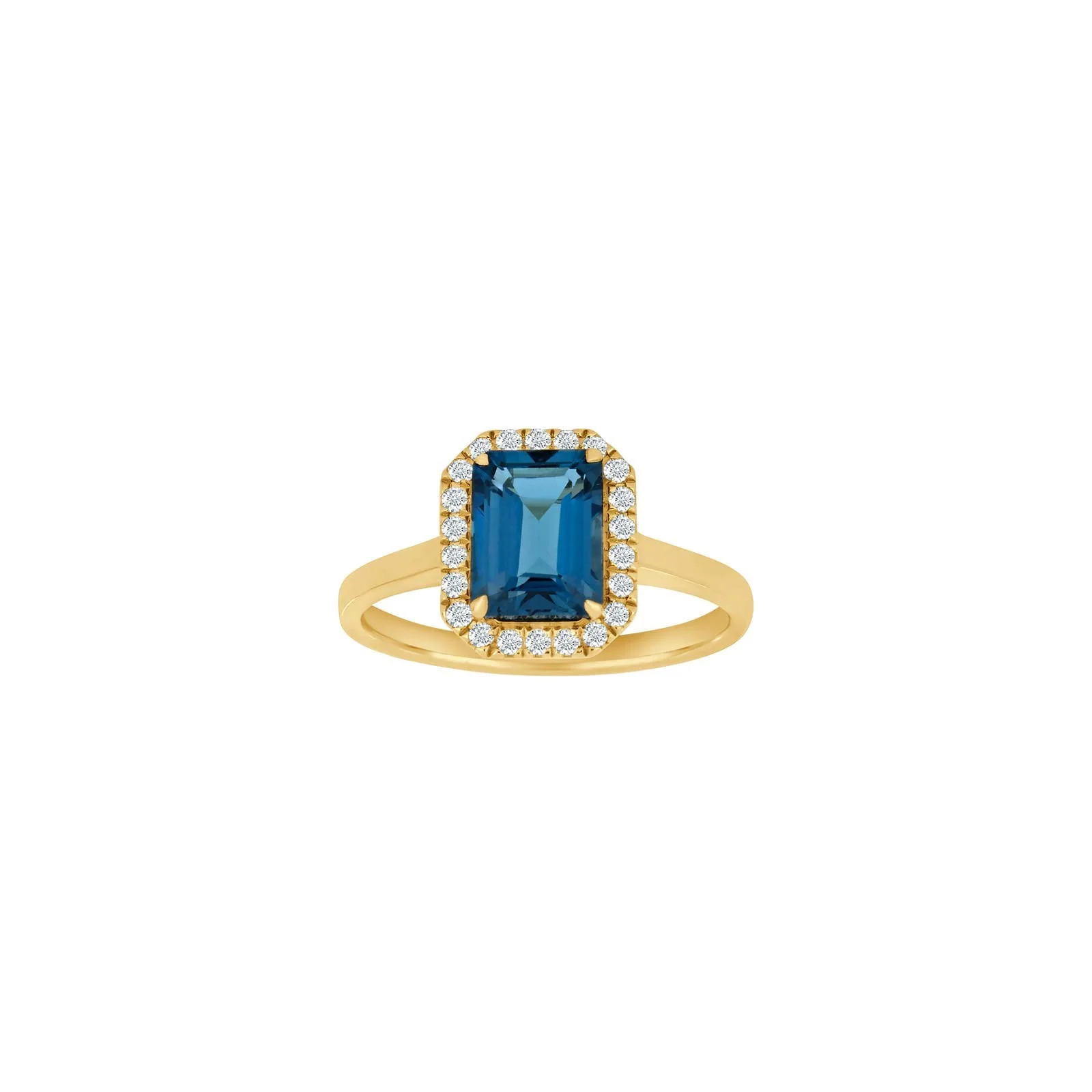 14kt. guldring m/London blå topaz/dia. 0,16ct W/SI