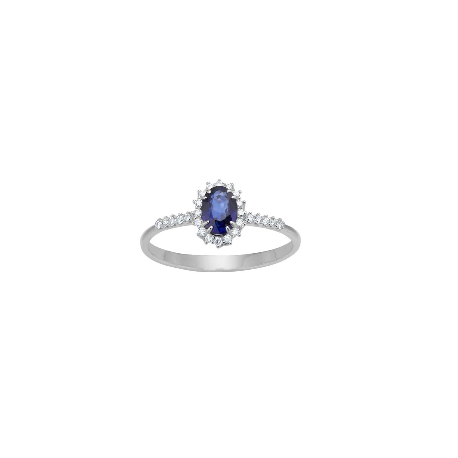 14kt. hvidguldsring roset  m/safir og dia 0.104ct W/SI