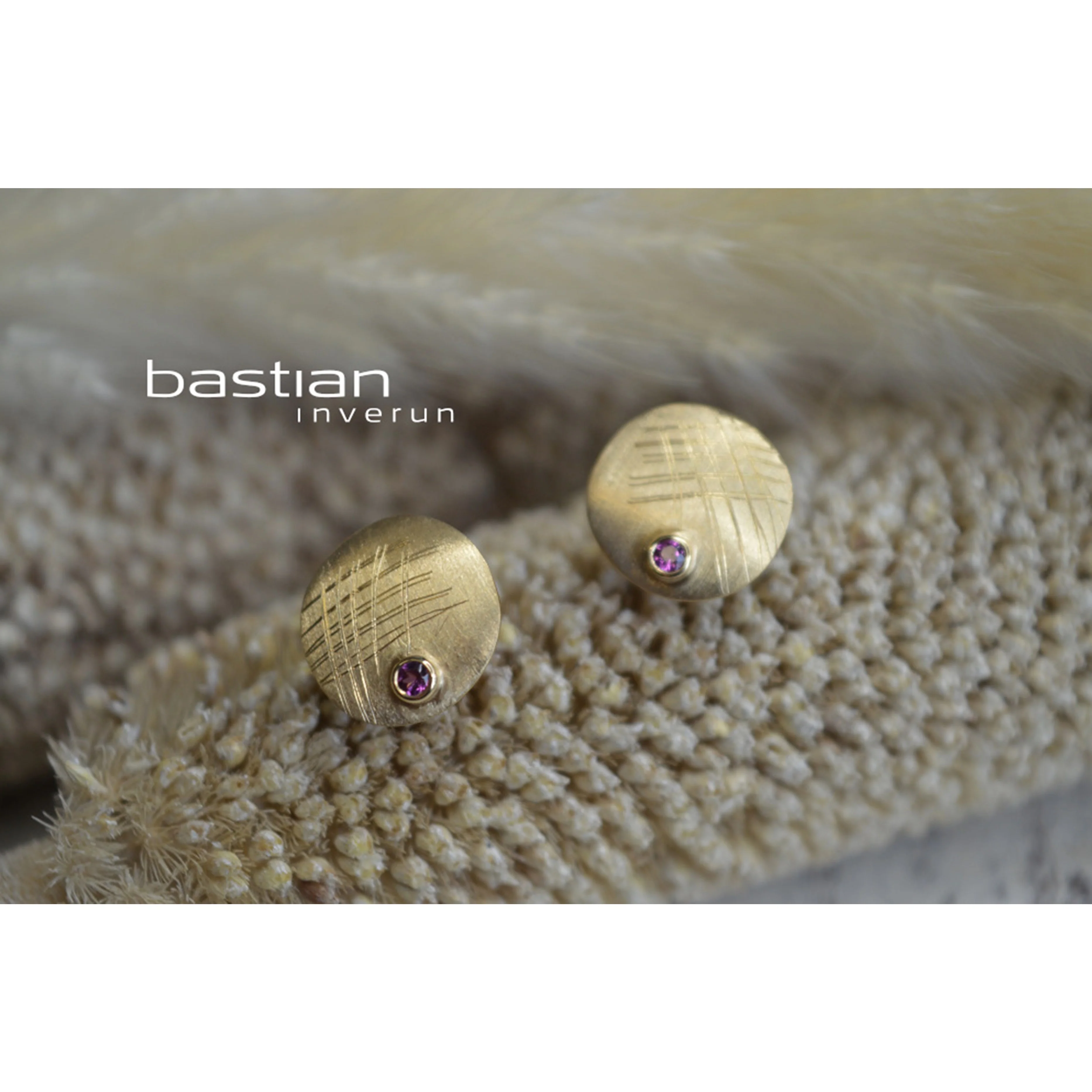 750/- Øreringe mat/børstet, rhodolit 0.08ct - Image 5