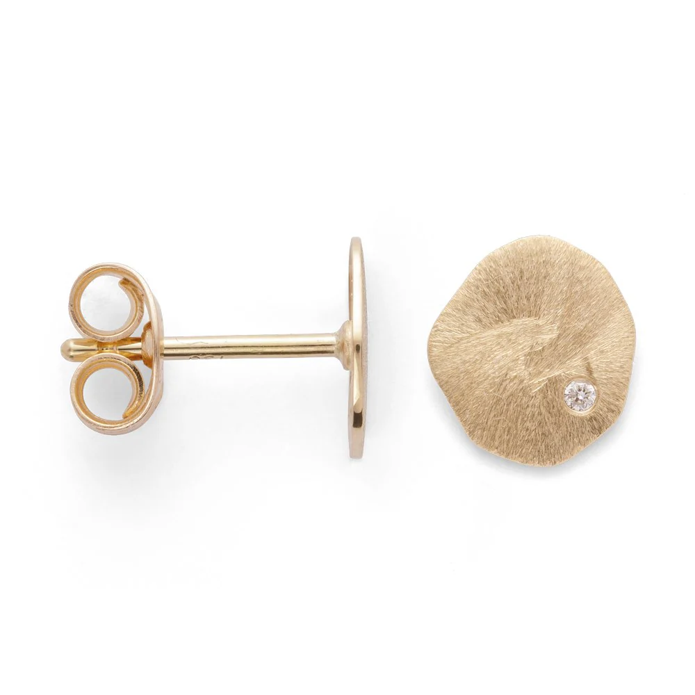 750/- Stud øreringe mat/børstet, br 0.02ct W-SI