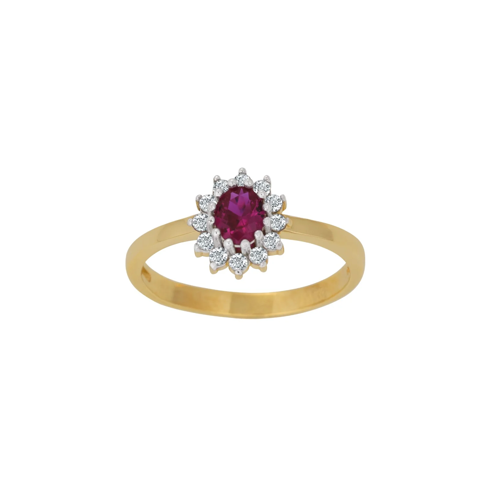 8kt. guldring roset m/synt. rubin og cz