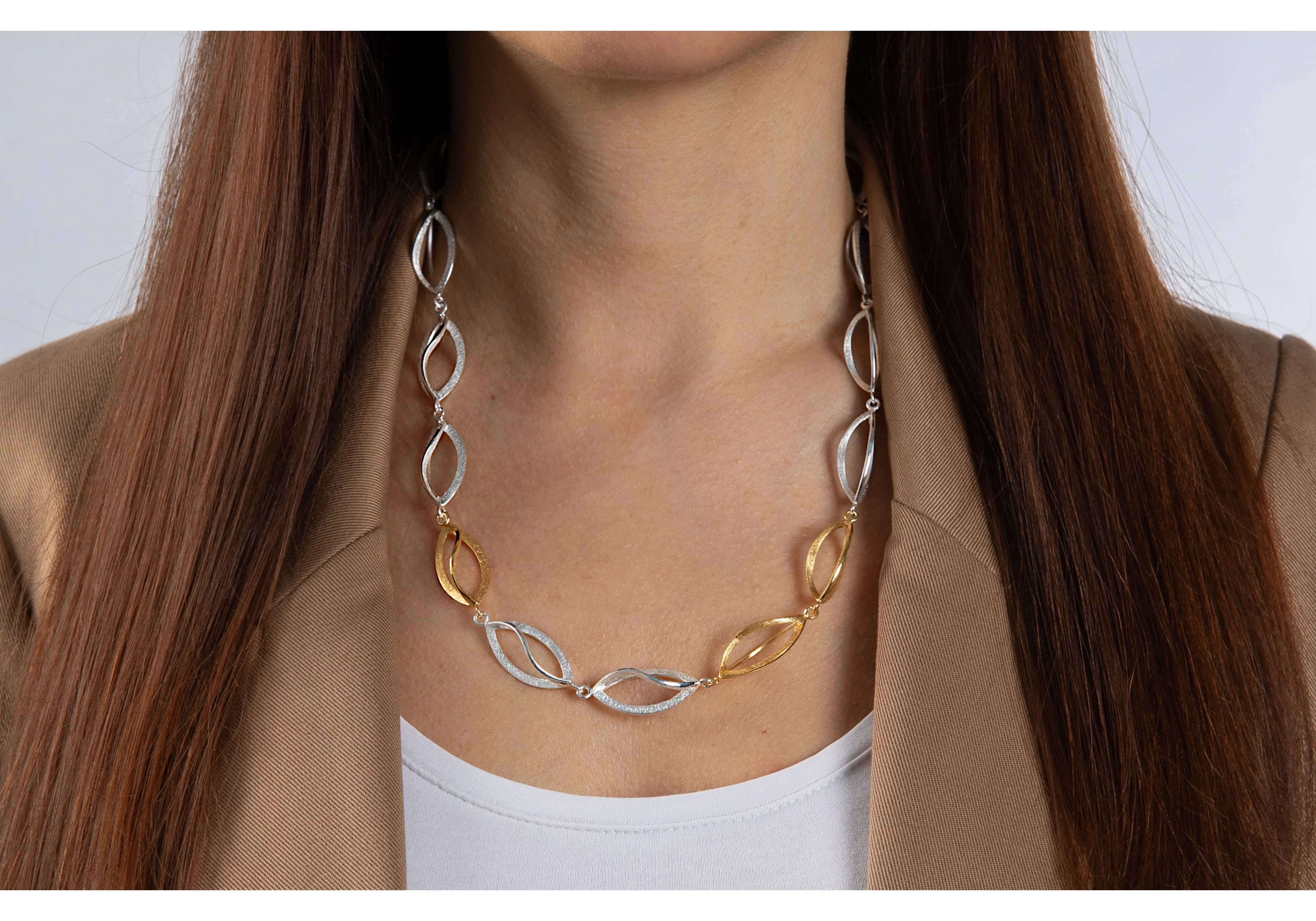 925/- collier, delvis fg børstet, 48cm + 3cm - Image 2