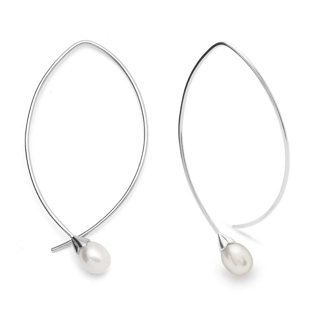 925/- ørehænger, mat rho., hvid kulturperle 4.30ct