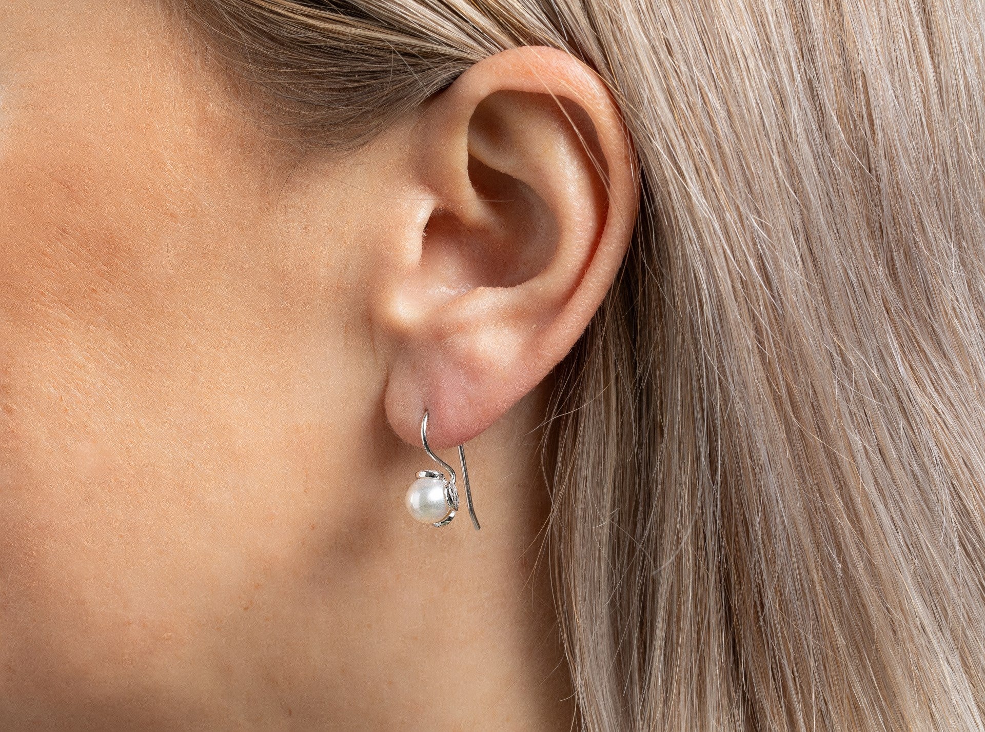 925/- ørehænger, mat rho. hvide kulturperle 5.10ct - Image 2
