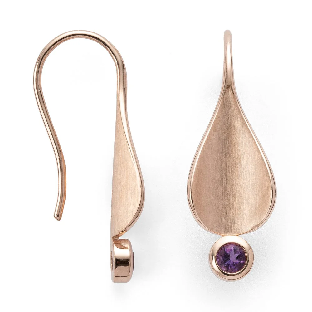 925/- ørehænger, rosa fg mat/blank, ametyst 0,19ct