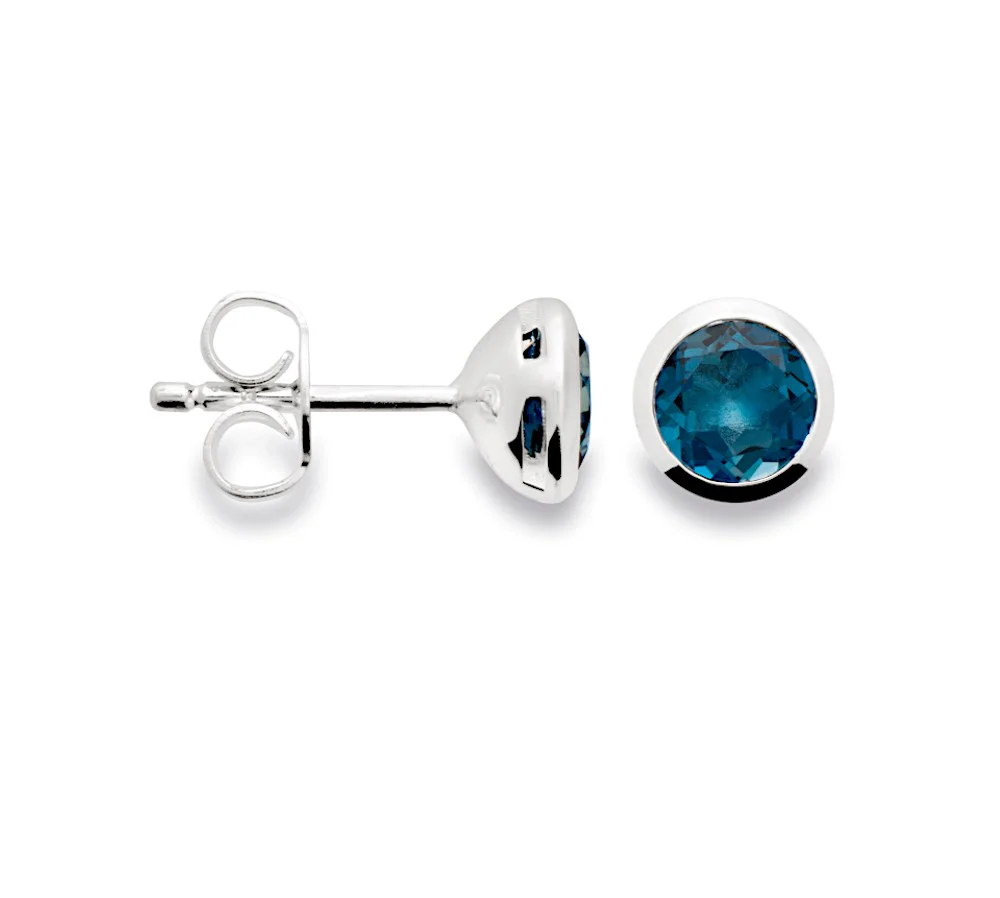 925/- Ørestikker blank, topas London Blue 1.24ct