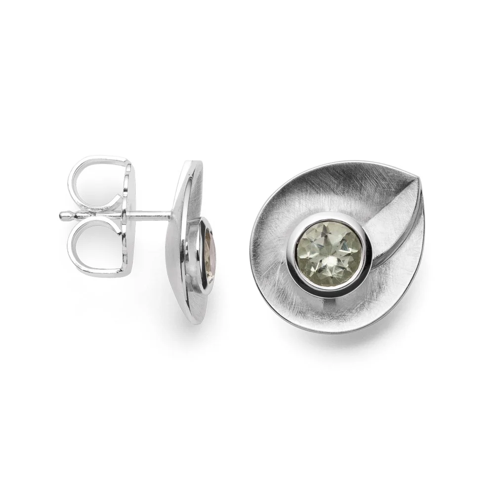 925/- Ørestikker børstet/blank, grøn ametyst 0,92c