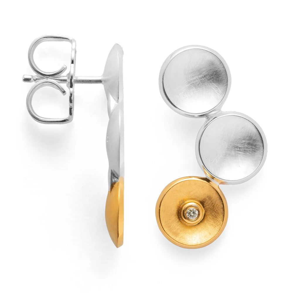 925/- Ørestikker, delvis fg børstet/blank 0.02ct