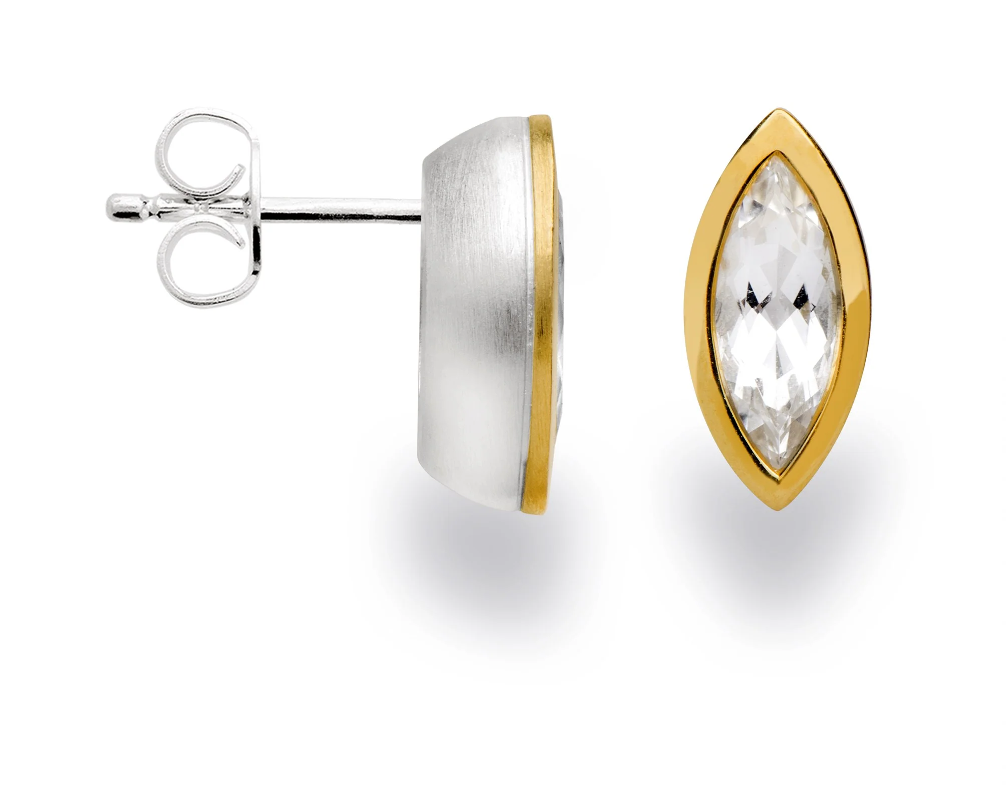 925/- Ørestikker, delvis fg mat/pol bjergqz 1.18CT