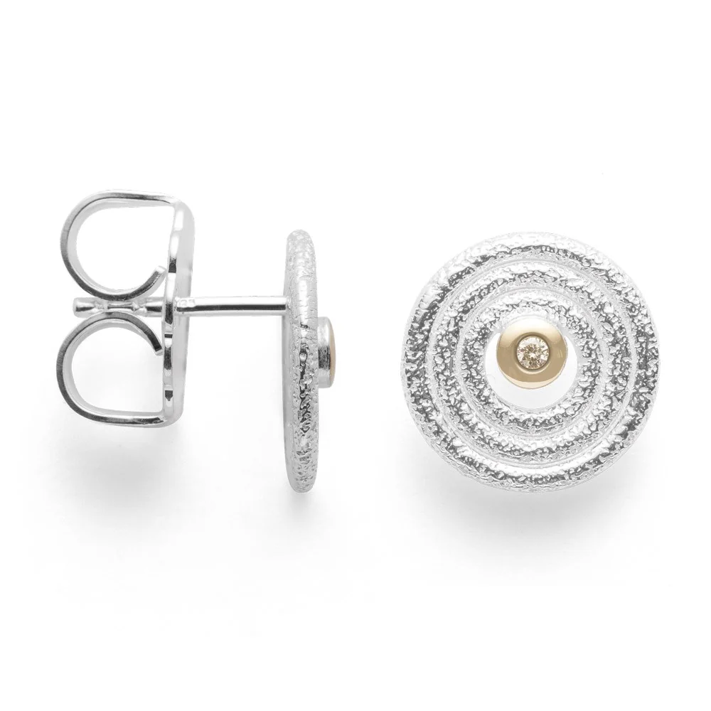 925/- Ørestikker, fg 14K mat/børstet 0.02ct
