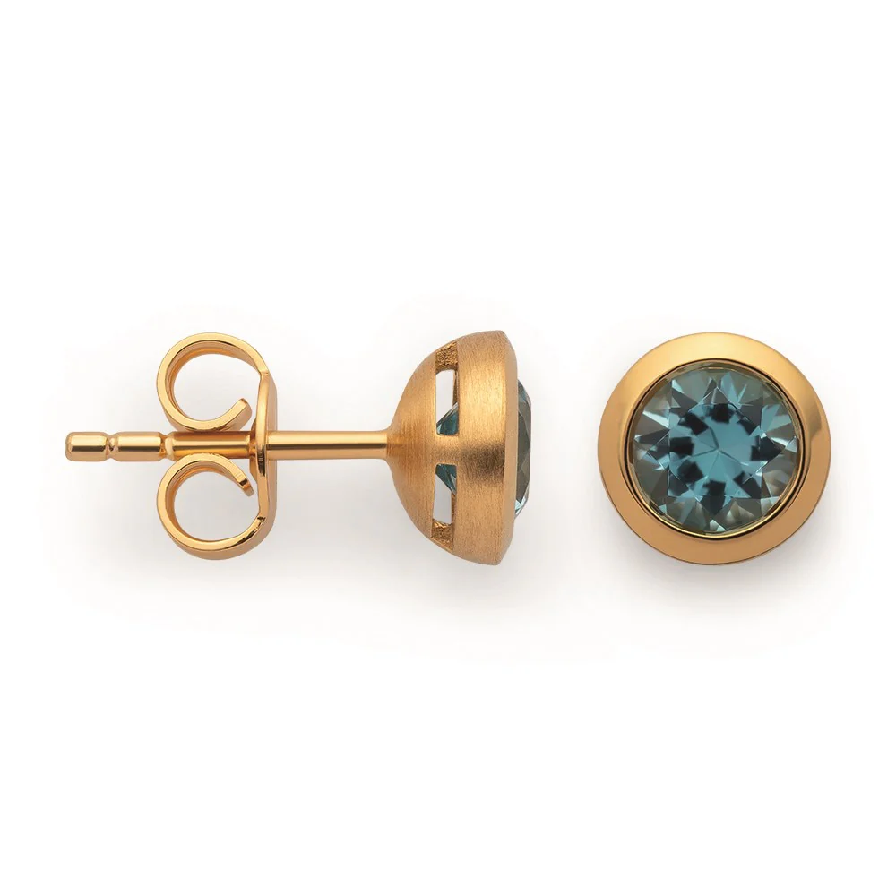 925/- Ørestikker, fg, poleret, blå topas 1.16ct