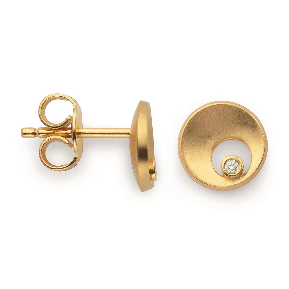 925/- Ørestikker, forgyldt, mat, Dia. 0,02ct W-SI