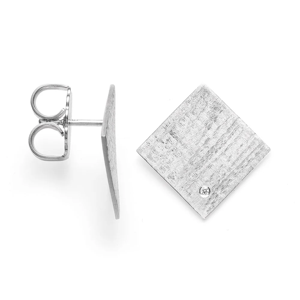 925/- Ørestikker mat/børstet, dia. 0,02ct W-SI