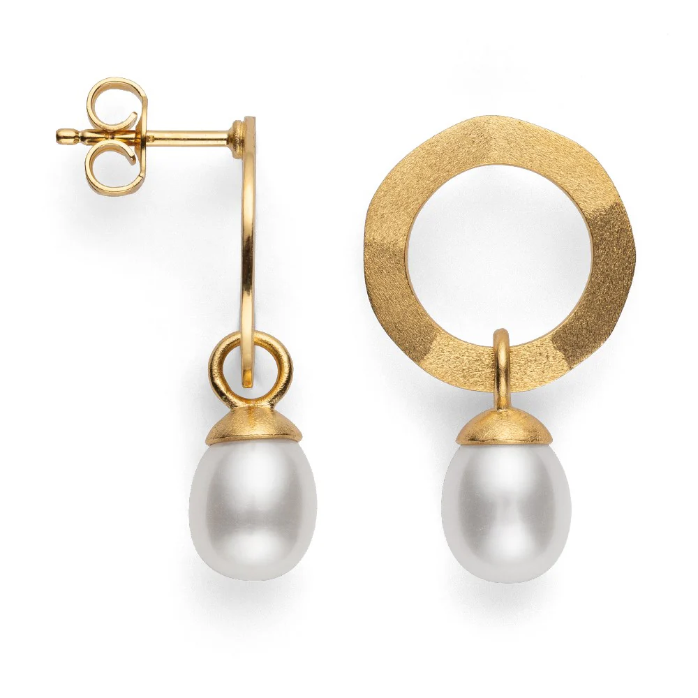 925/- Ørestikker, mat/børstet fg, perle 6.46ct