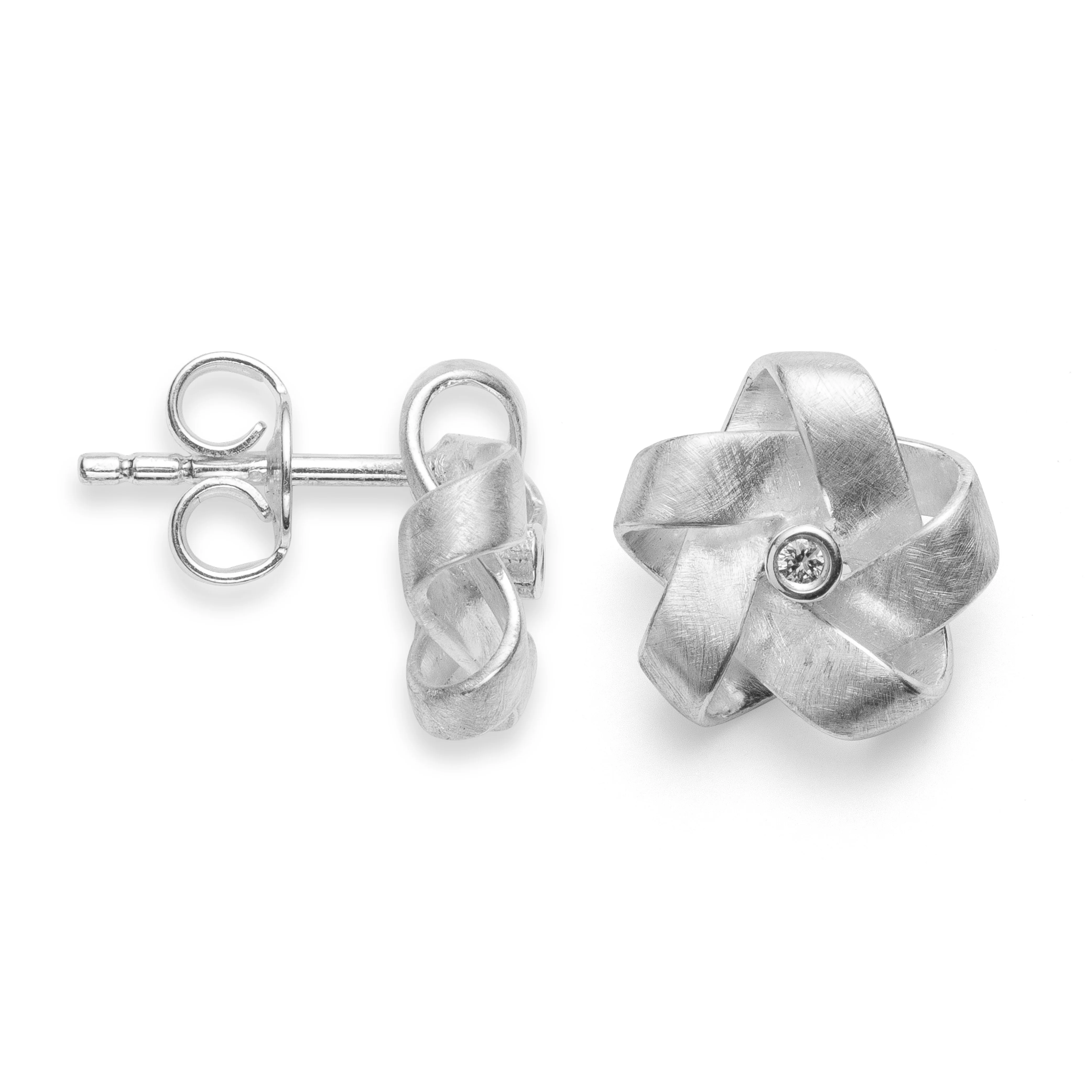 925/- Ørestikker mat br 0.02ct W-SI