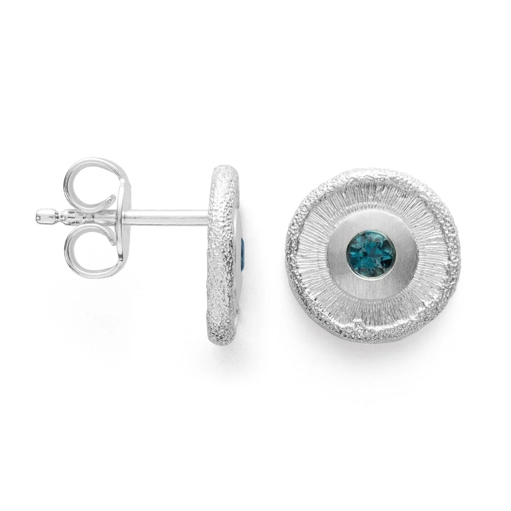 925/- Ørestikker mat, Topaz London Blue 0,14ct