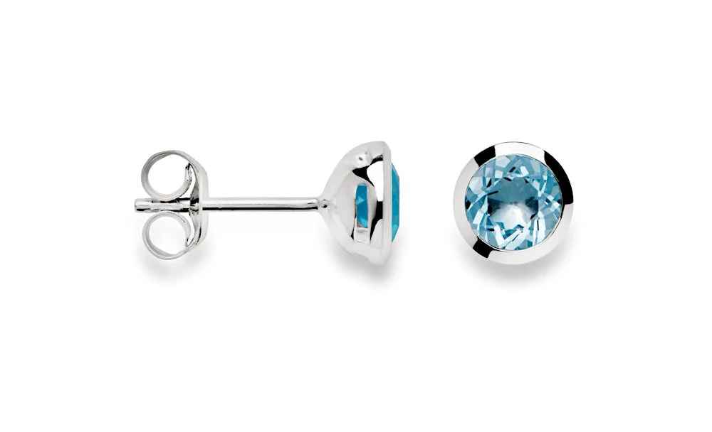 925/- Ørestikker polerede, blå topas 1.02ct
