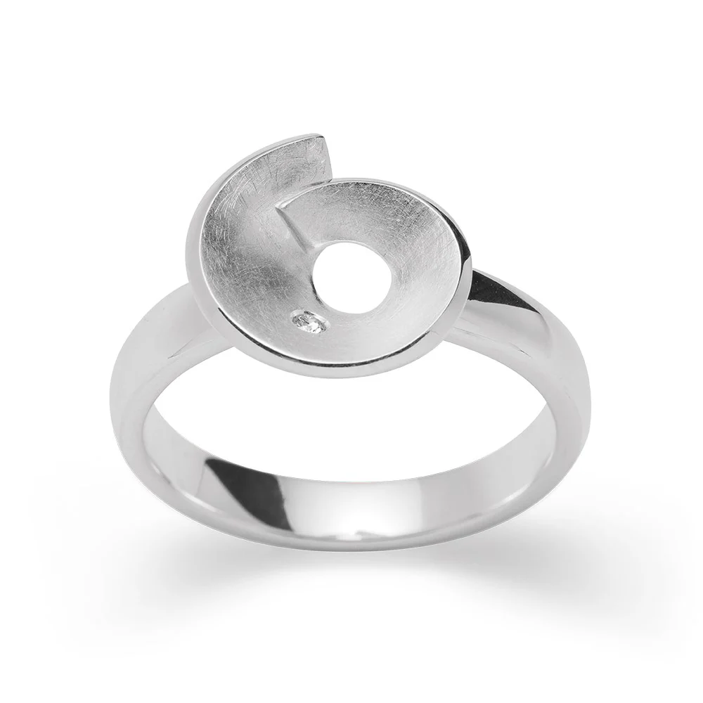 925/- Ring børstet/blank, brillant 0,02ct W-SI