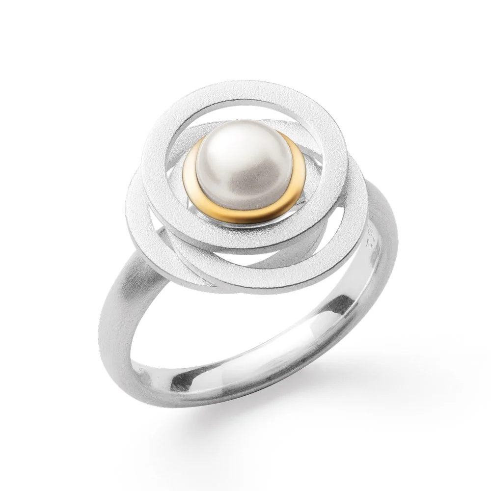 925/- Ring, delvis fg. sandblæst/blank kulturperle