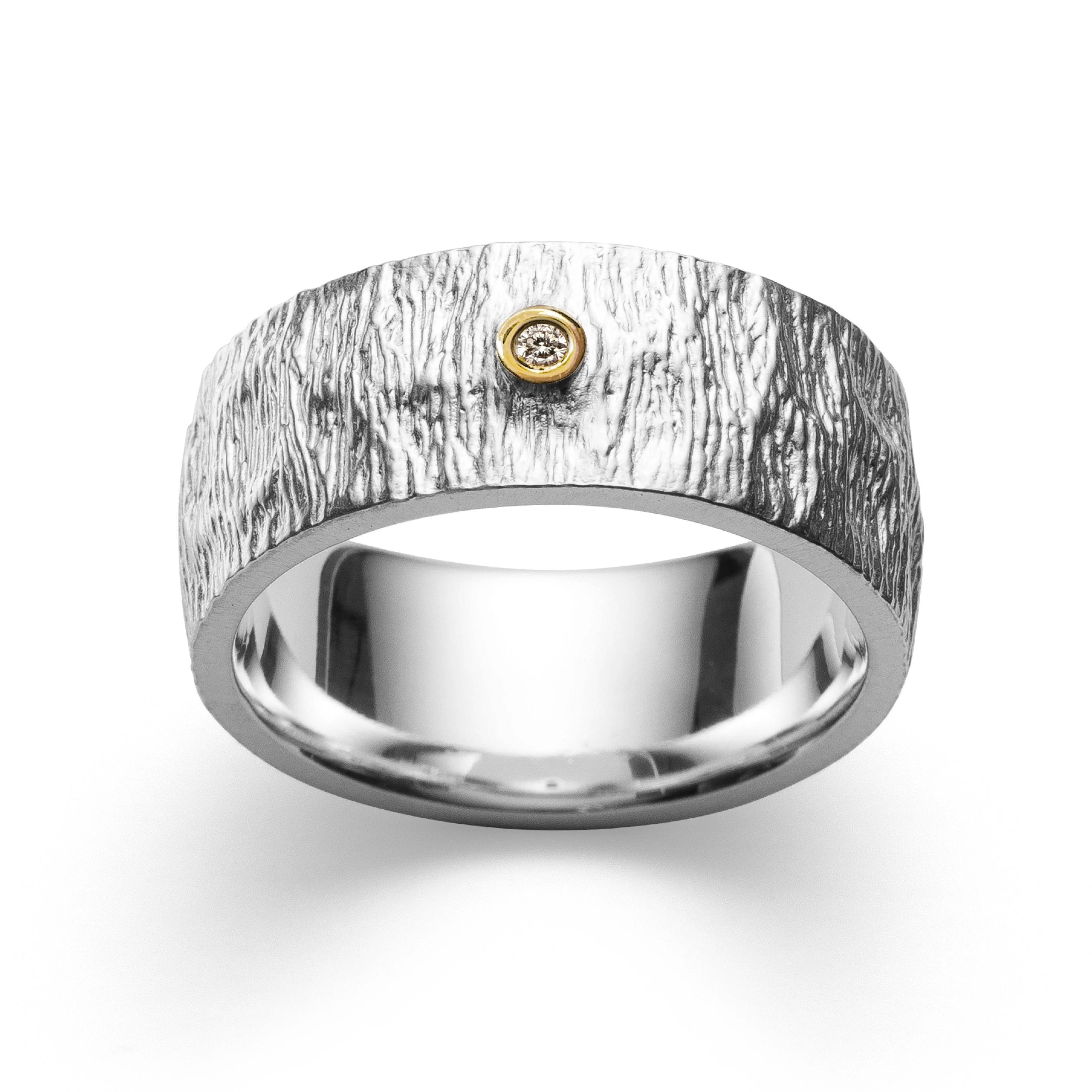925/- Ring, delvis fg satinfinish,  0,02ct W-SI