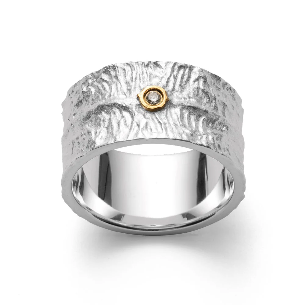 925/- Ring, delvis fg satinfinish, 0,03ct W-SI