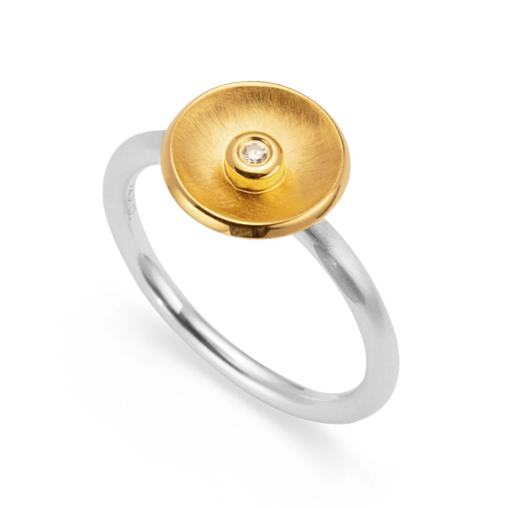 925/- Ring, delvis jfr. børstet/blank, 0,02ct