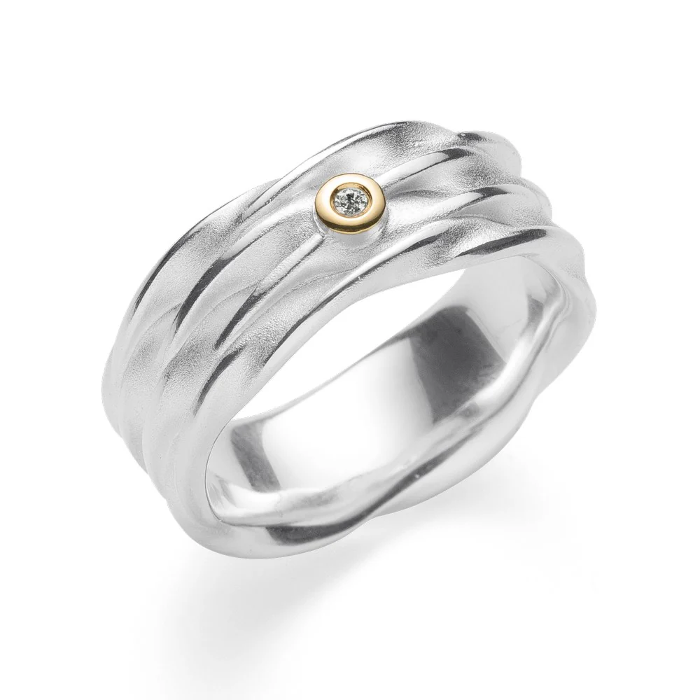 925/- Ring, fg tekstureret/blank, 0,015ct