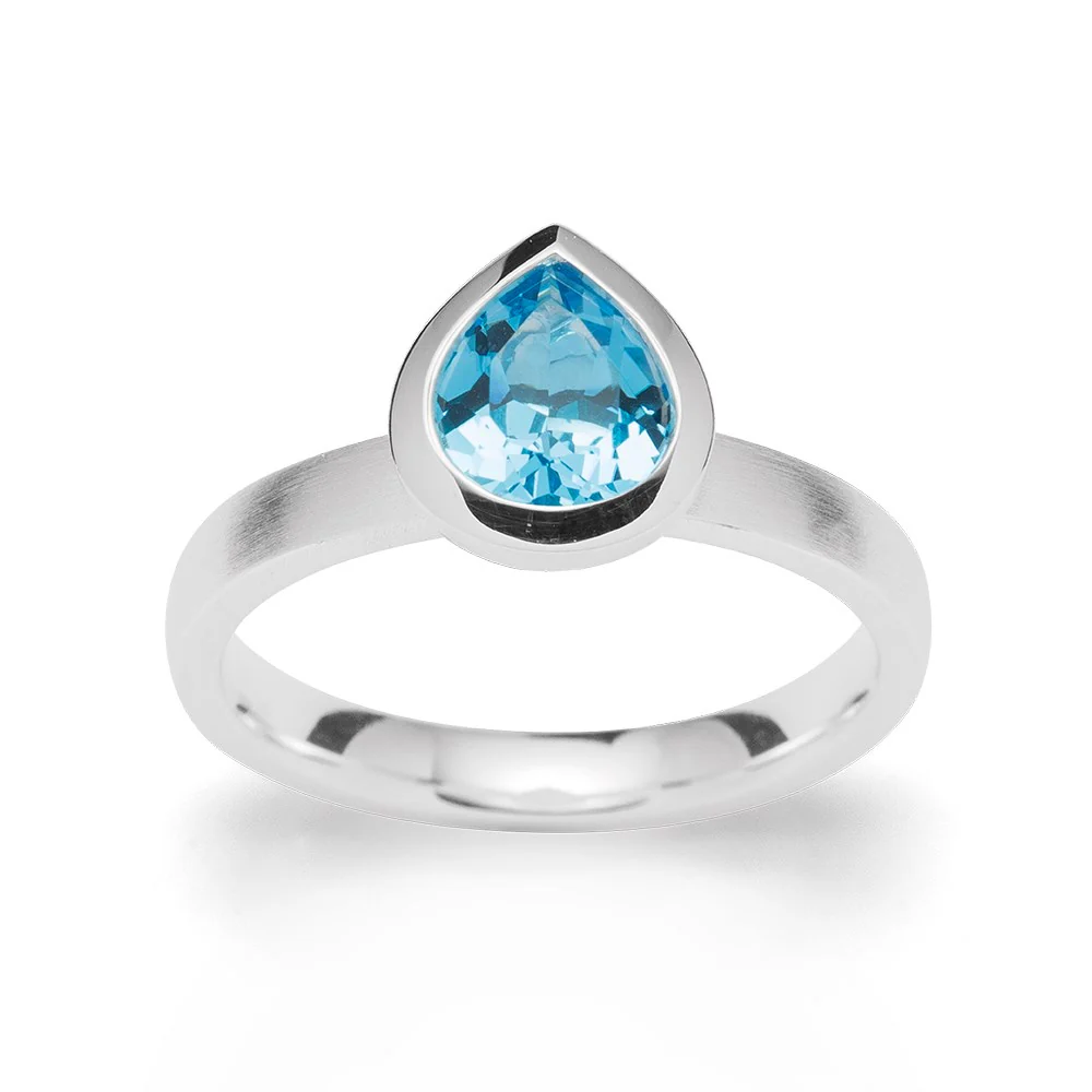 925/- Ring mat/blank, blå topas 1,54ct