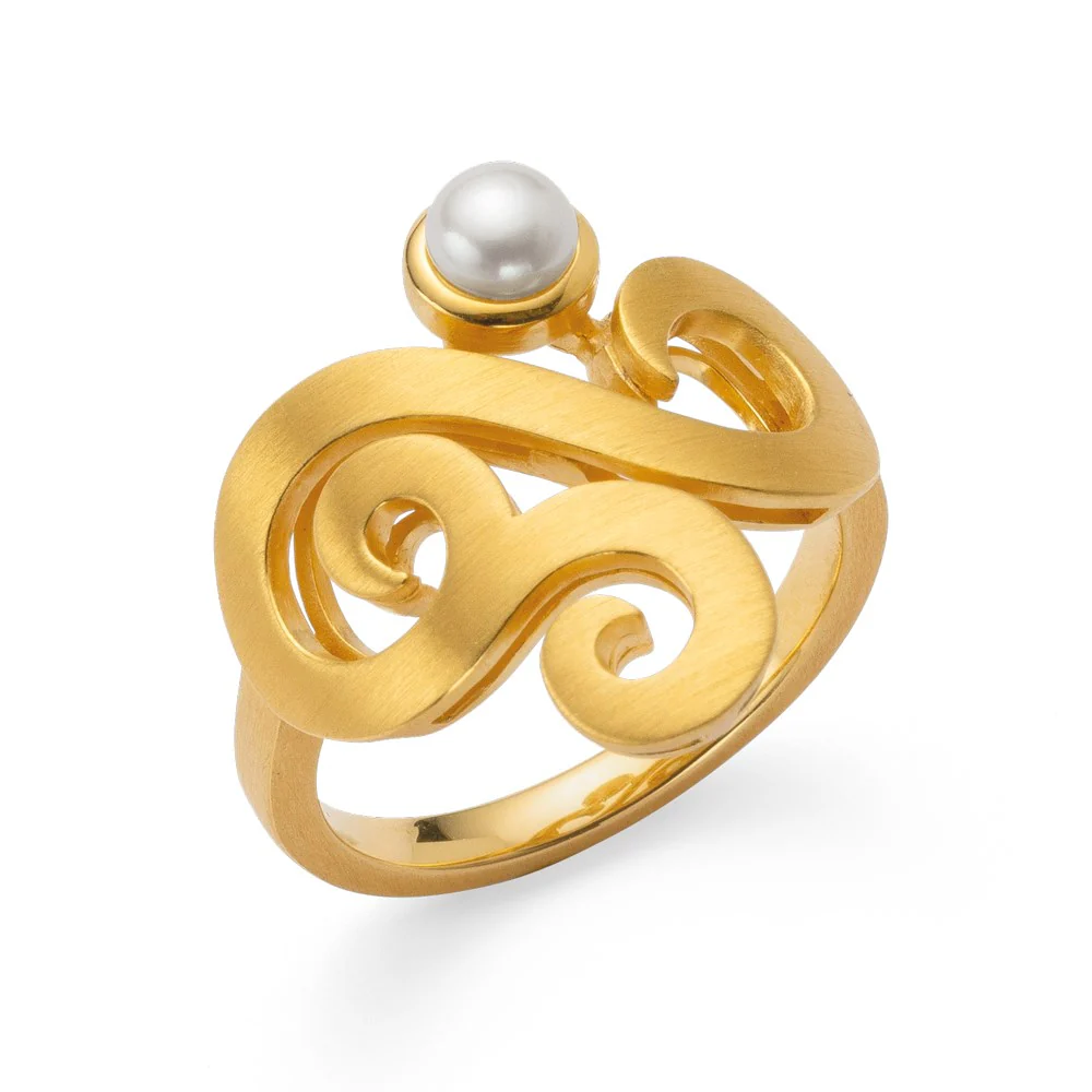925/- Ring, mat/blank fg, hvid kulturperle 0,48ct