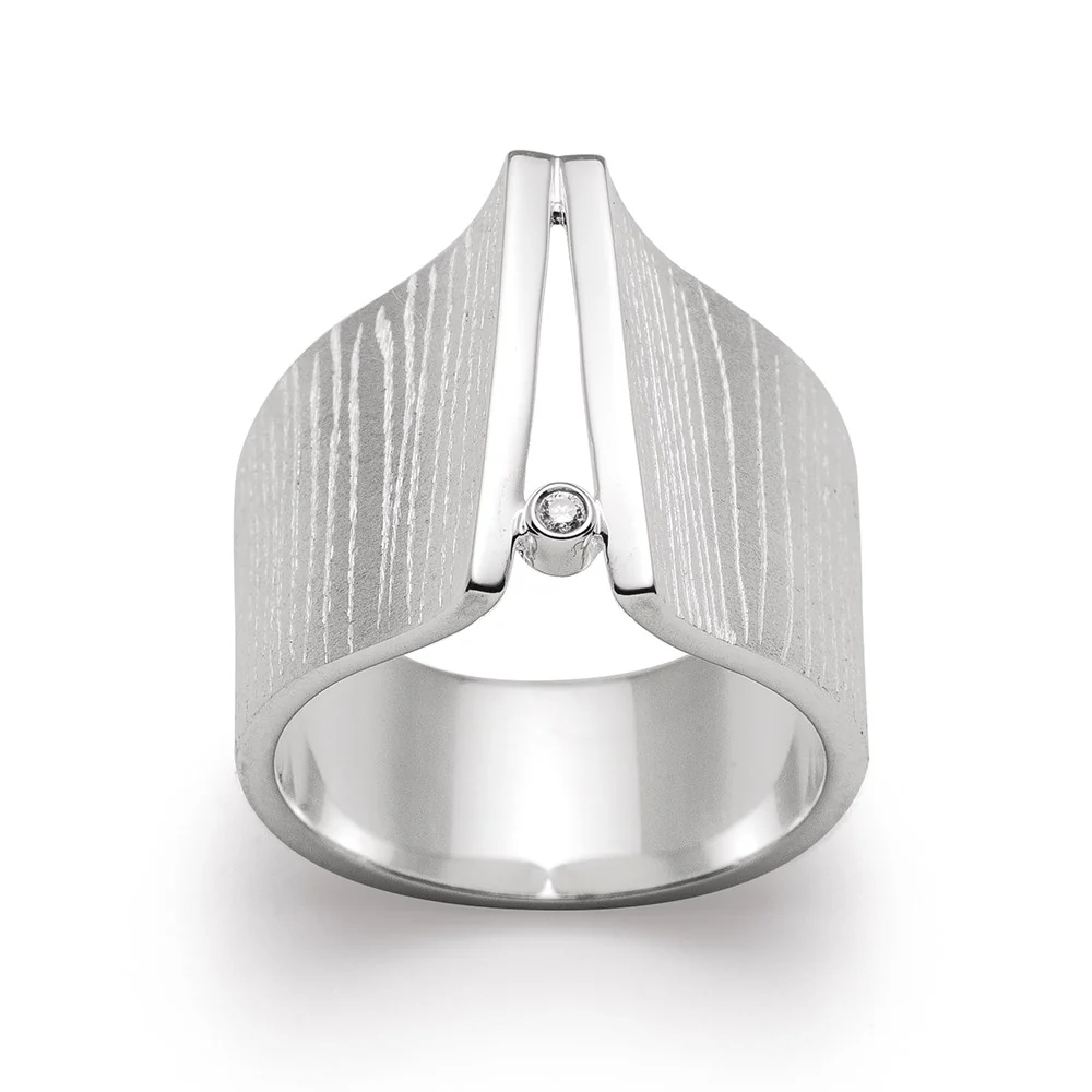 925/ - Ring mat/børstet/blank, dia. 0,02ct W-SI