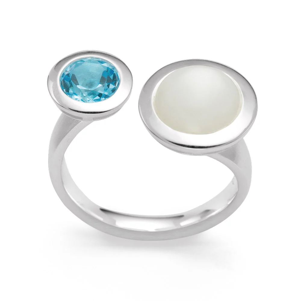925/- ring mat/pol., blå topas, månesten