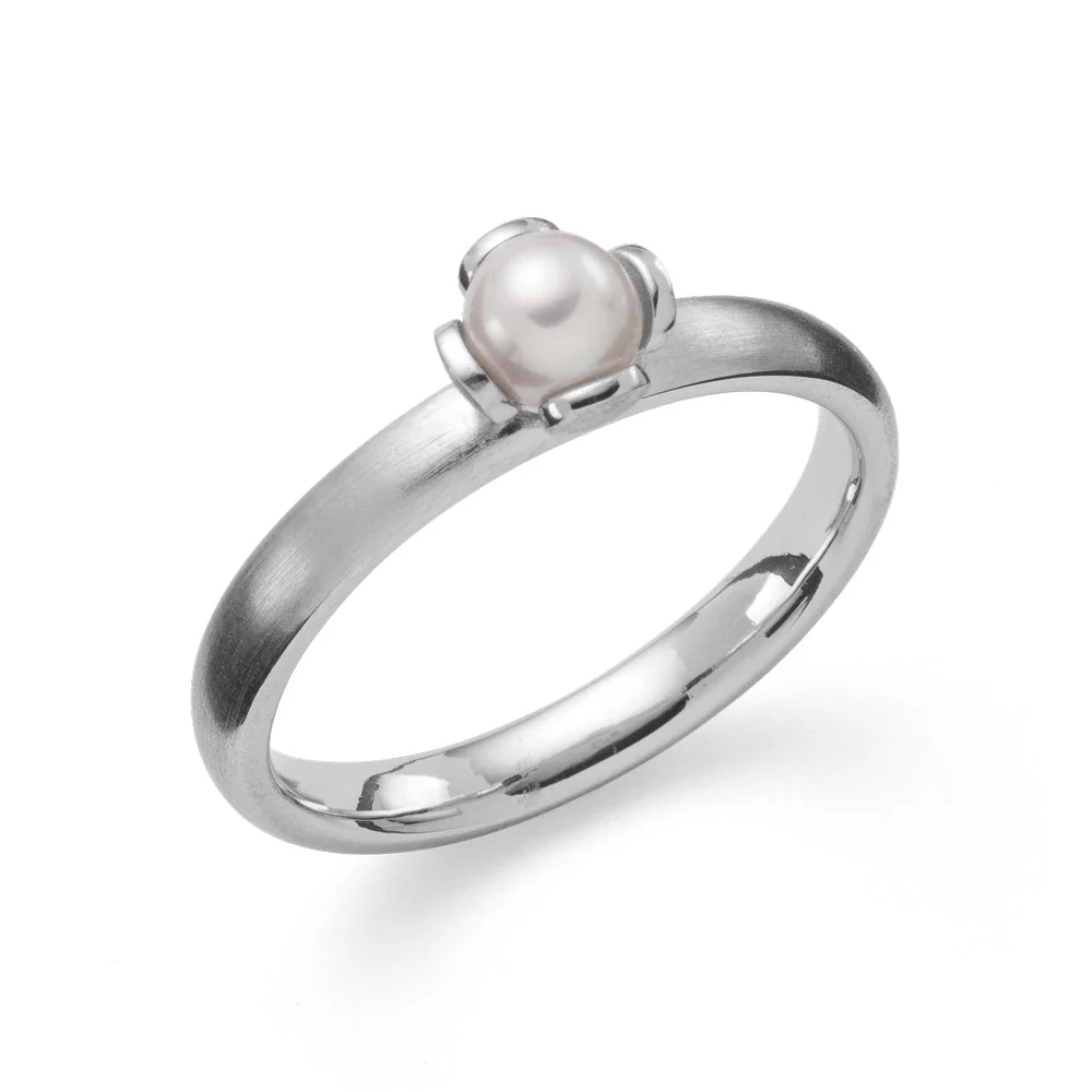 925/- Ring, mat rho., hvid kulturperle 1.05ct
