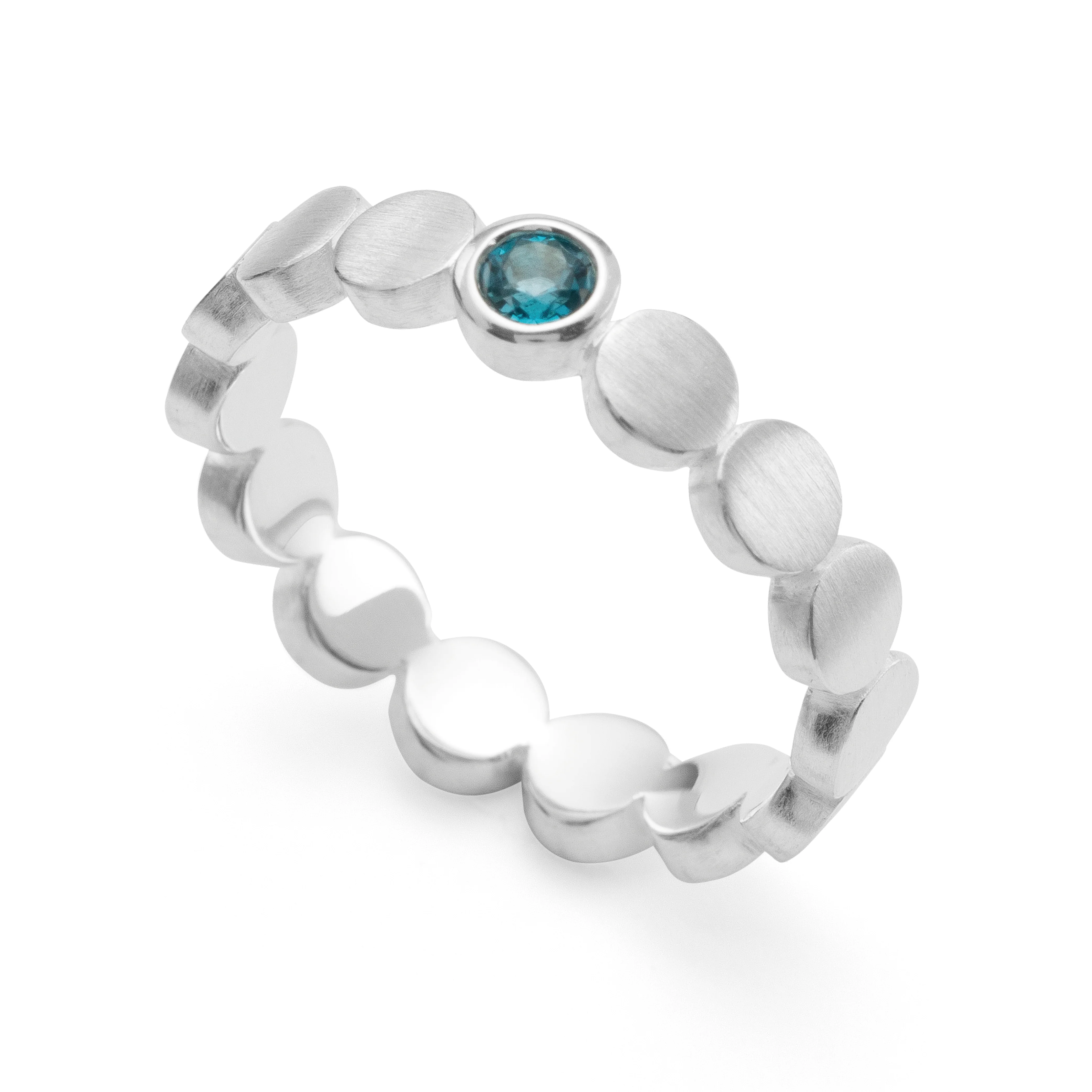 925/- ring, rho. mat/blank, blå topas 0,14ct