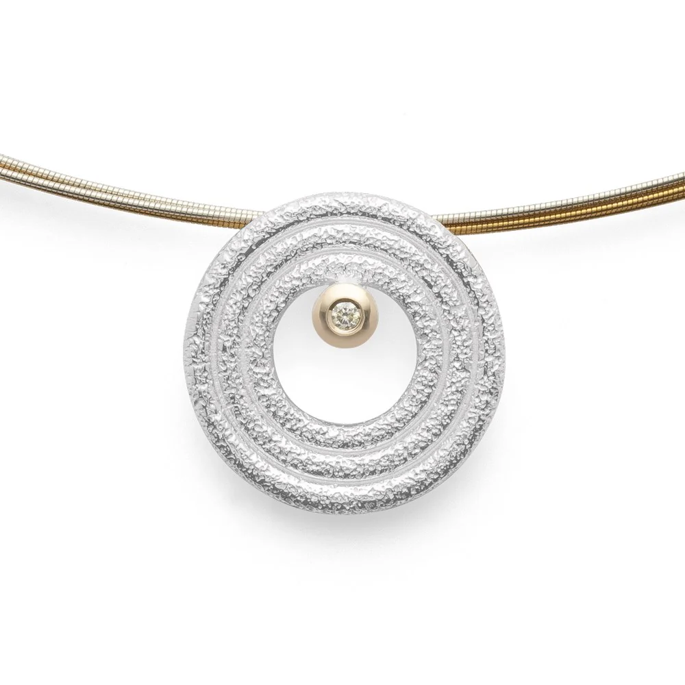 925/- Vedhæng, fg 14K mat/børstet, 0,015ct