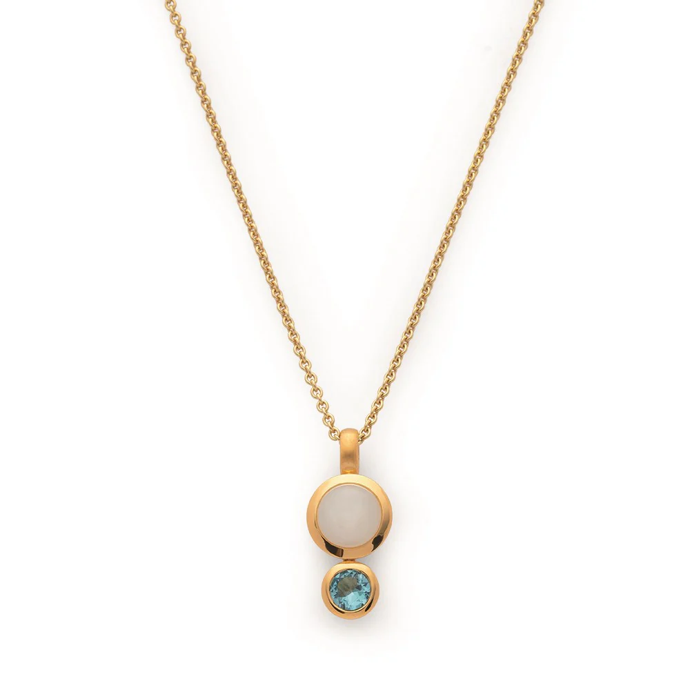 925/- Vedhæng, fg, månesten2ct, blå topas0.5ct