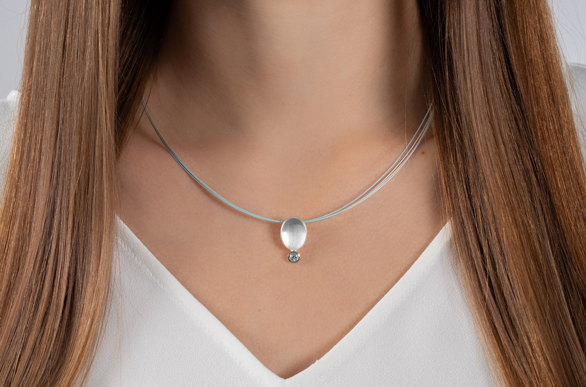 925/- Vedhæng, fg mat/blank, blå topas 0,21ct - Image 2