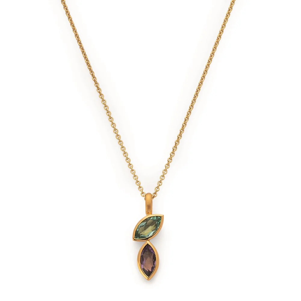 925/- Vedhæng, forgyldt, mat/pol, 2x ametyst 0,8ct
