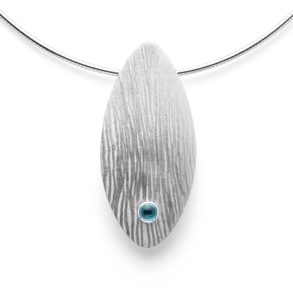 925/- Vedhæng mat/børstet/blank blå topas 0,83ct