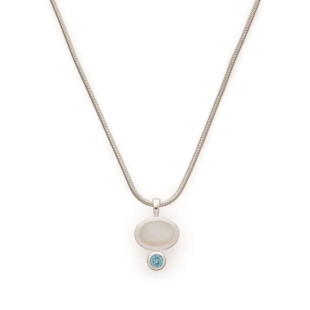 925/- vedhæng, pol., måne 2.15ct, blå topas 0.25ct